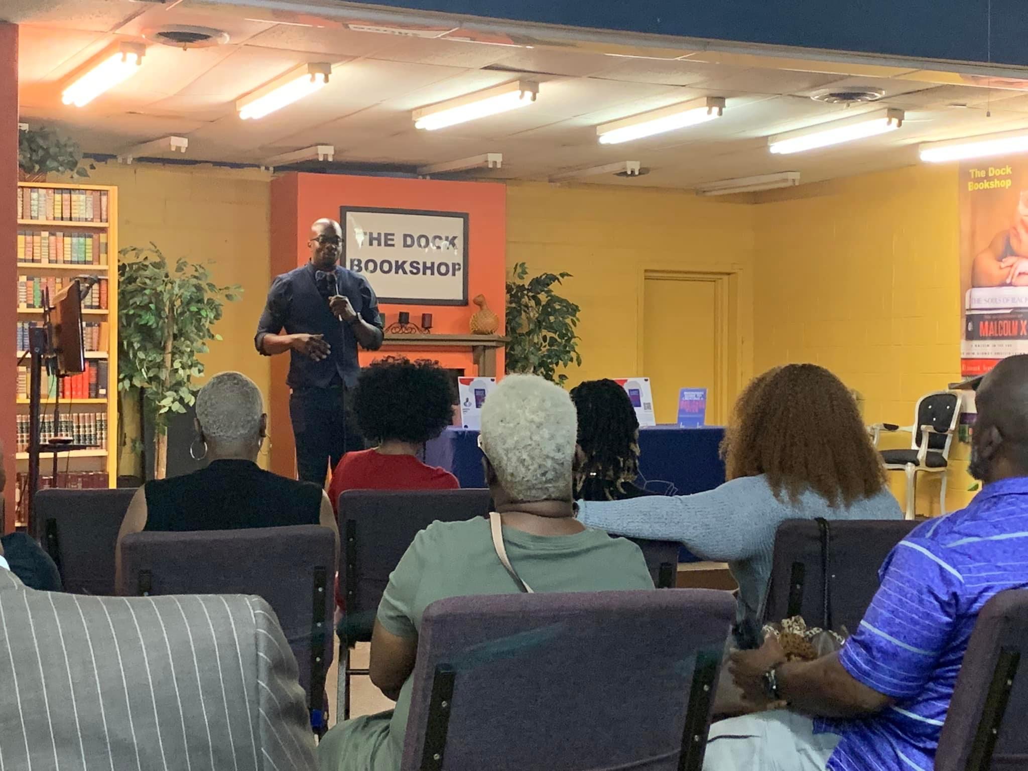 Business-planning presentation at The Dock Bookshop in Fort Worth