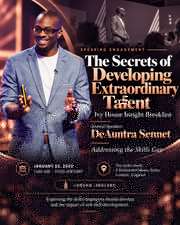 The Secrets of Developing Extraordinary Talent Ivy House event flyer featuring DeAuntra Sennet